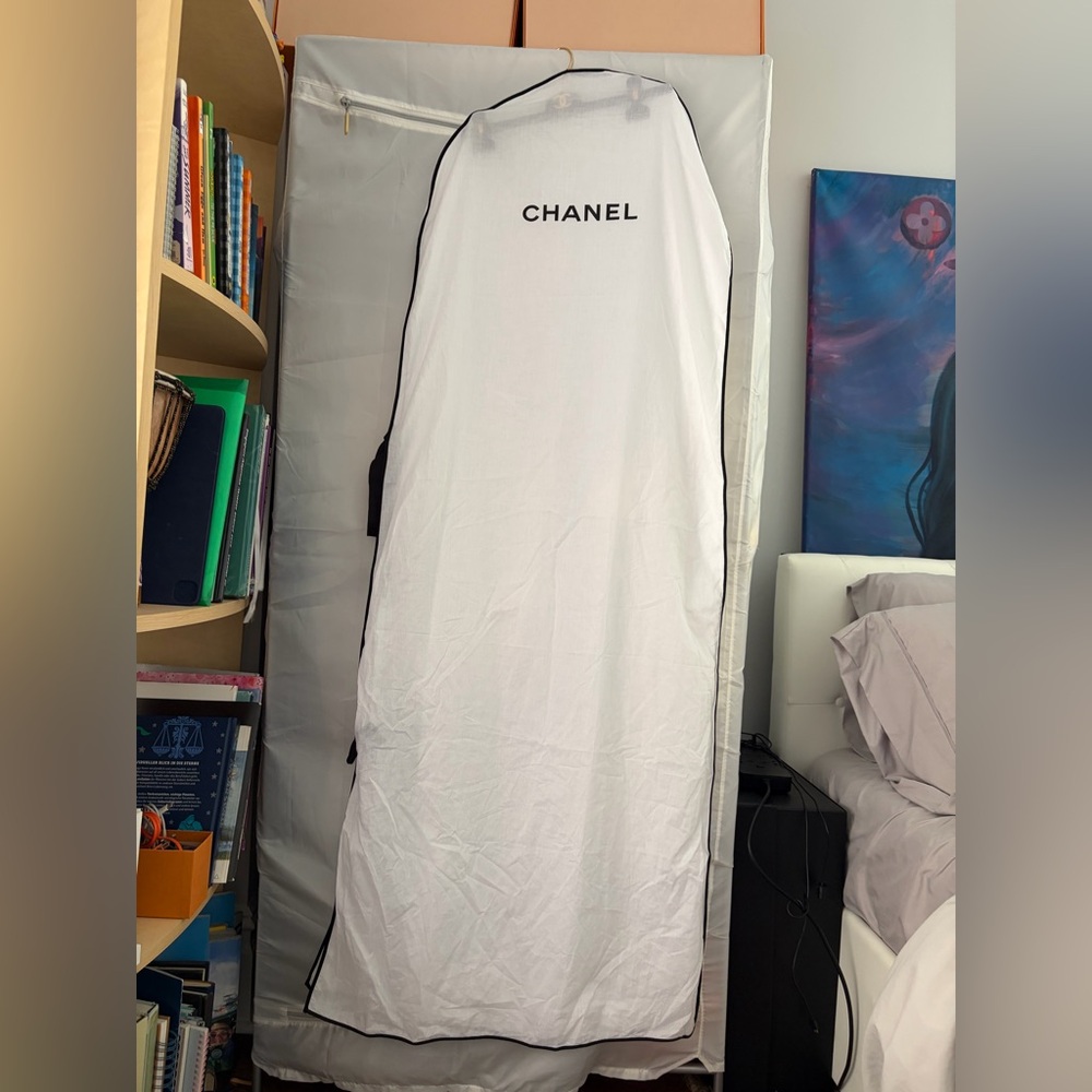 CHANEL White Garment Cover Bag with Black Accents